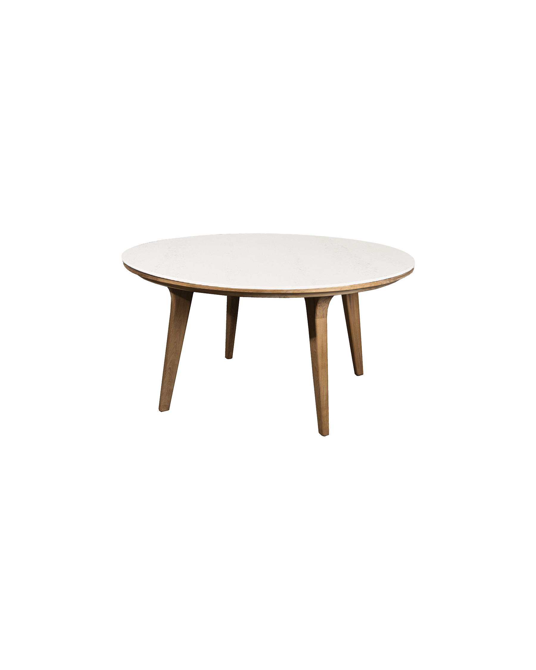Cane-line Aspect round outdoor dining table with ceramic top and teak legs