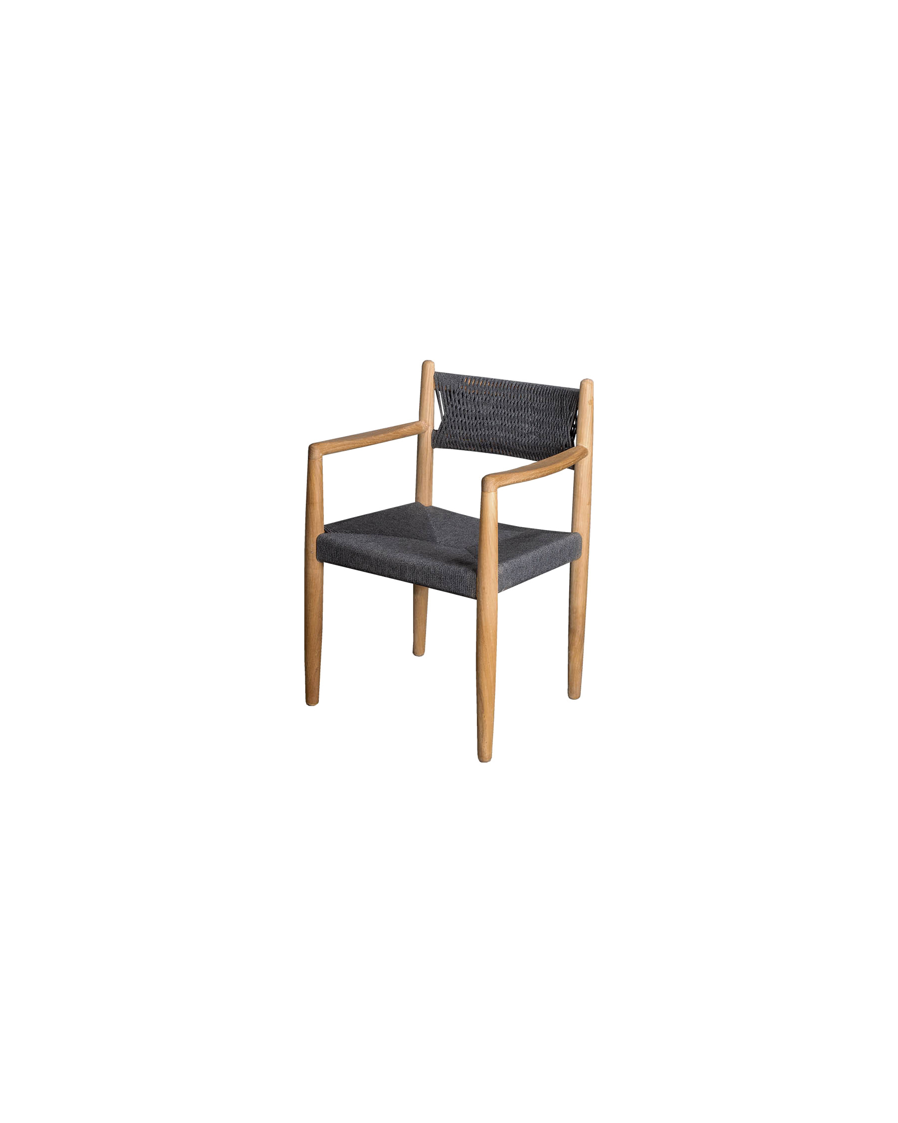 Cane-line Royal outdoor dining armchair in teak with a dark woven rope back