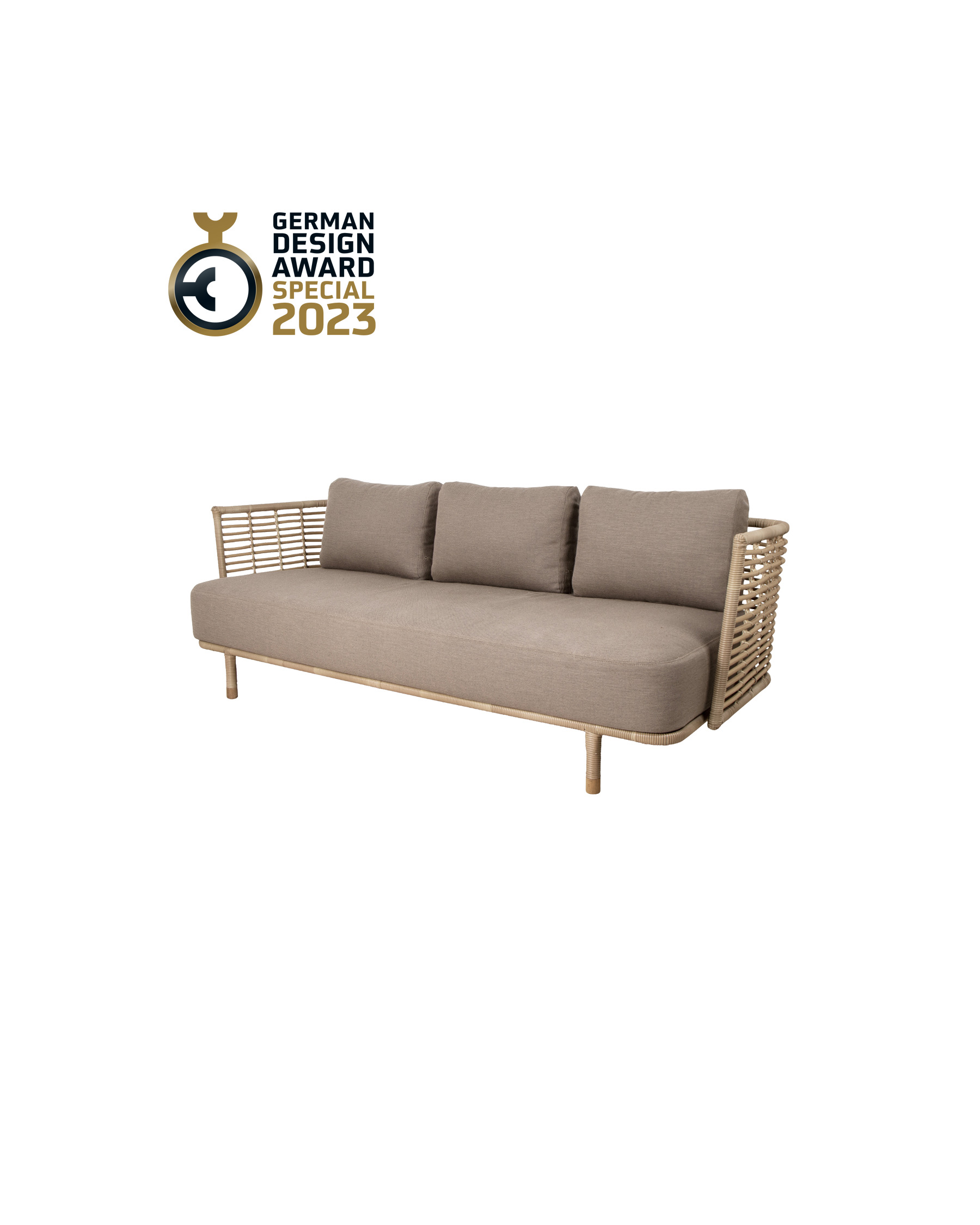 Cane-line Sense outdoor 3-seater sofa in natural Cane-line Weave with teak legs