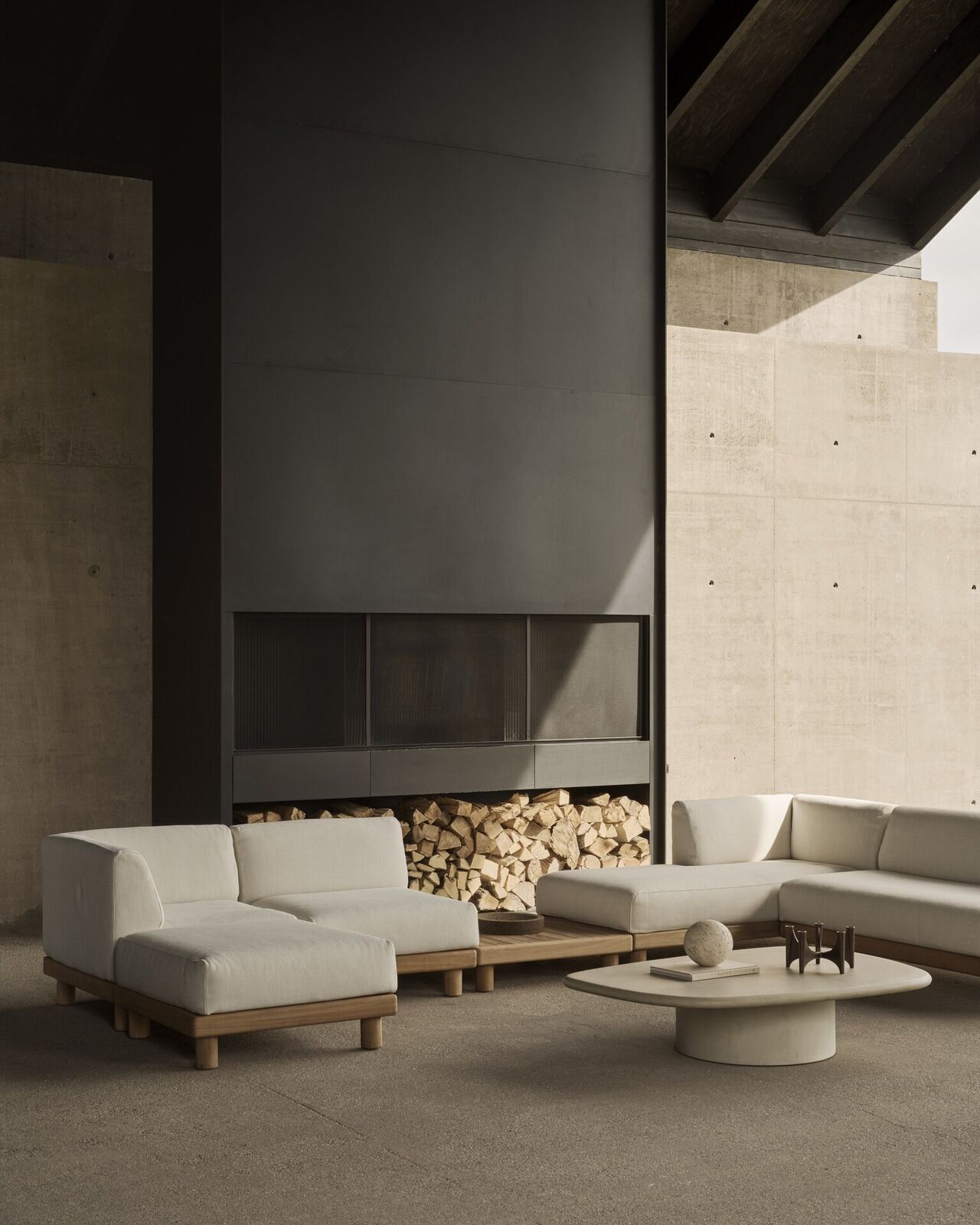 Elements outdoor concrete coffee and dining tables by Ethnicraft Studio
