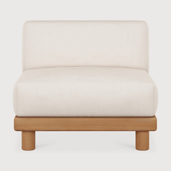Monocle modular sofa one-seater module in solid teak with White fabric