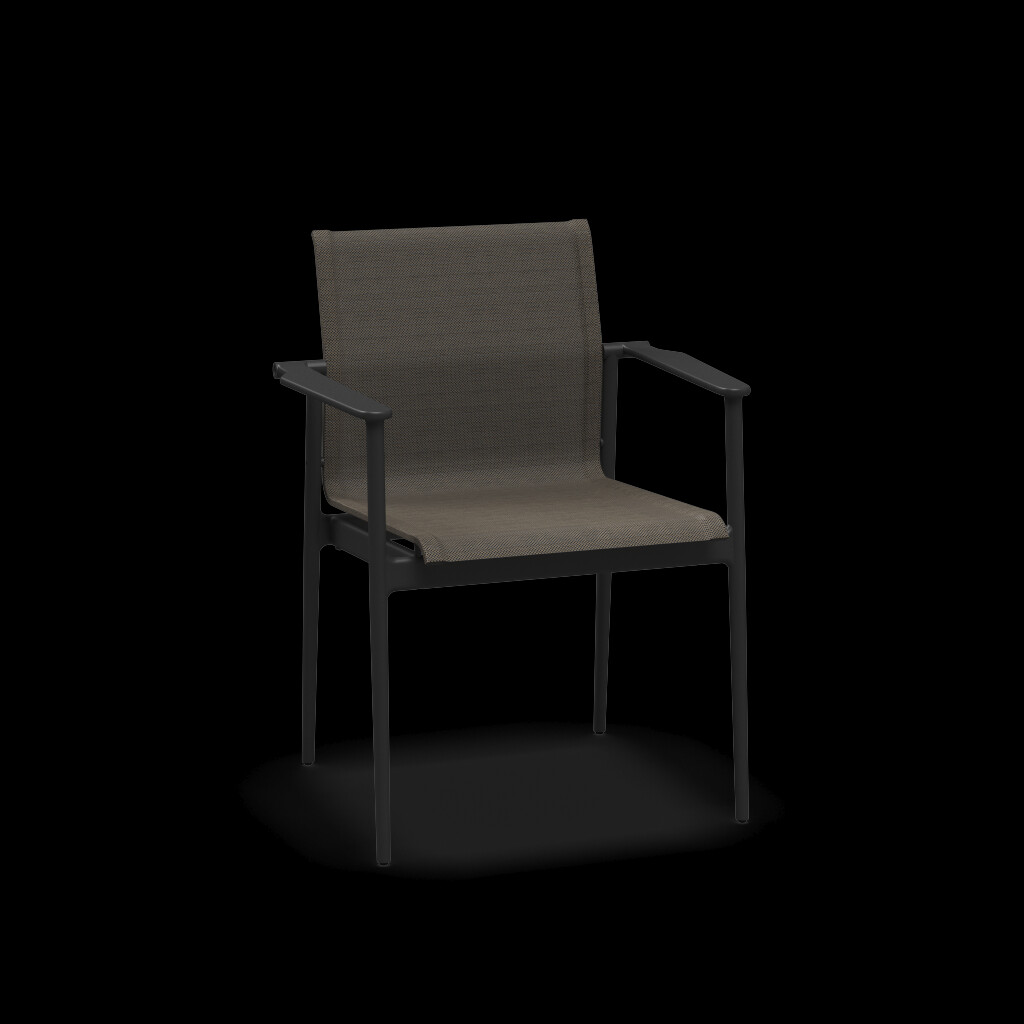 Gloster 180 stacking dining chair with aluminum arms and granite sling seat