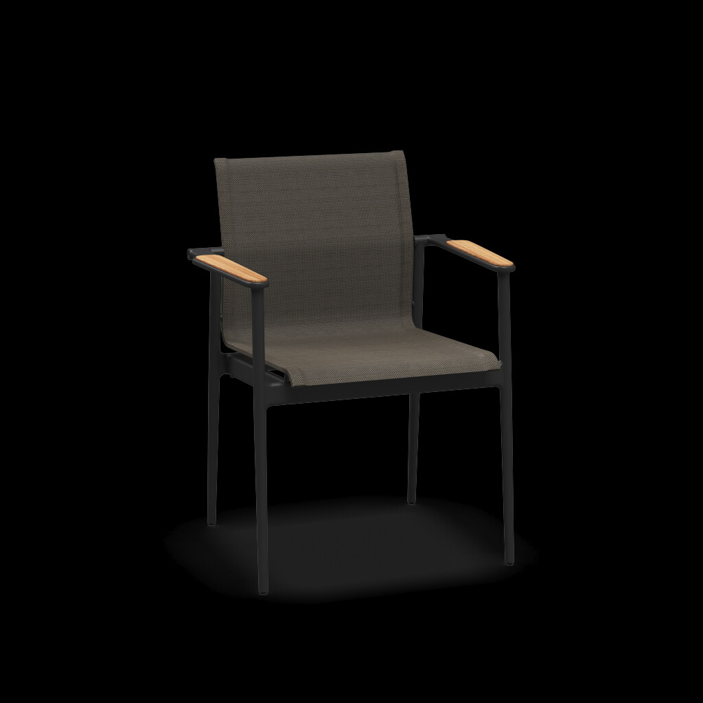 Gloster 180 stacking dining chair with natural teak arms and granite sling seat