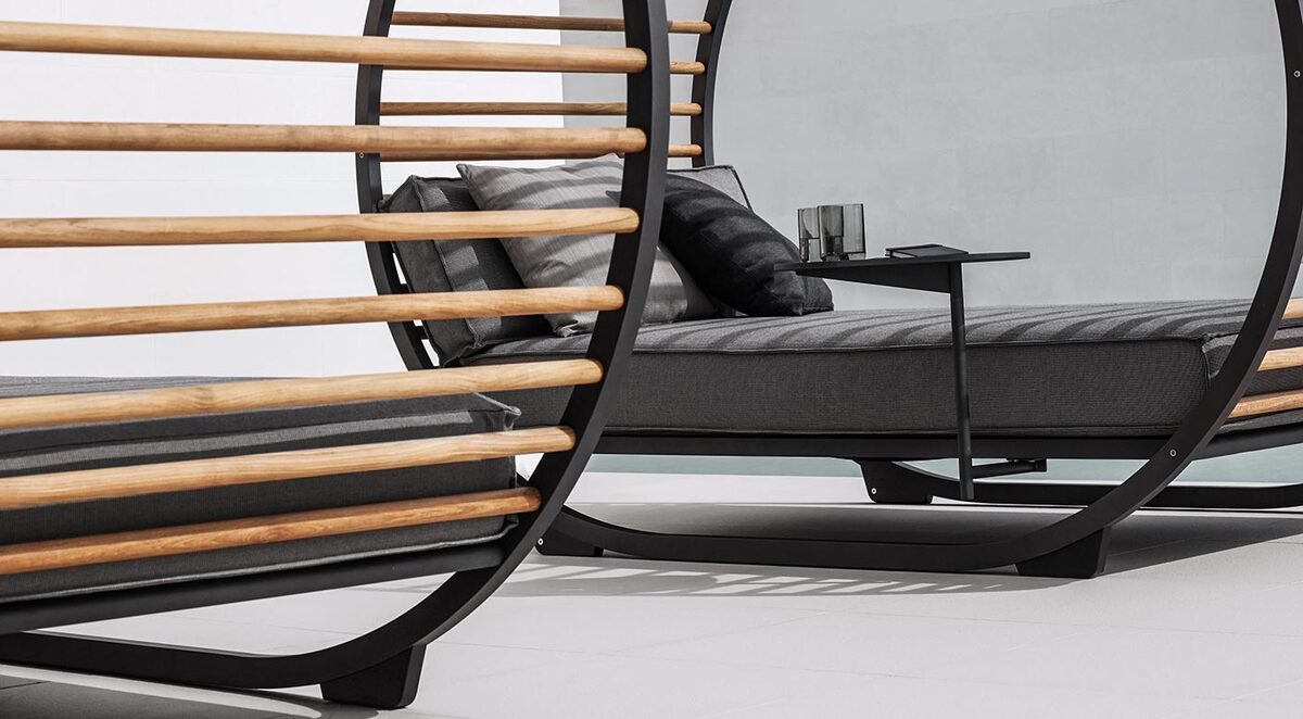 Cradle daybeds installed outdoors