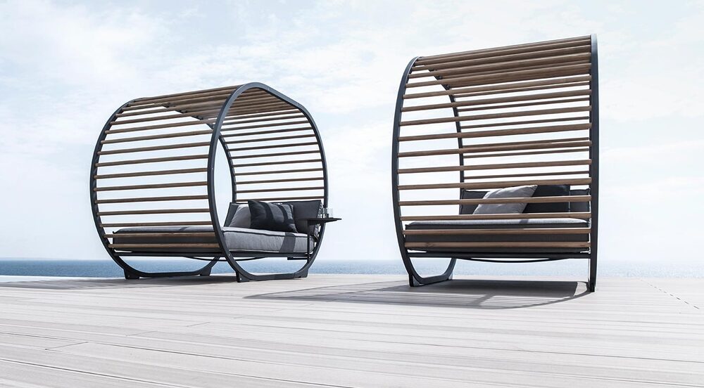 Cradle daybed in a garden setting