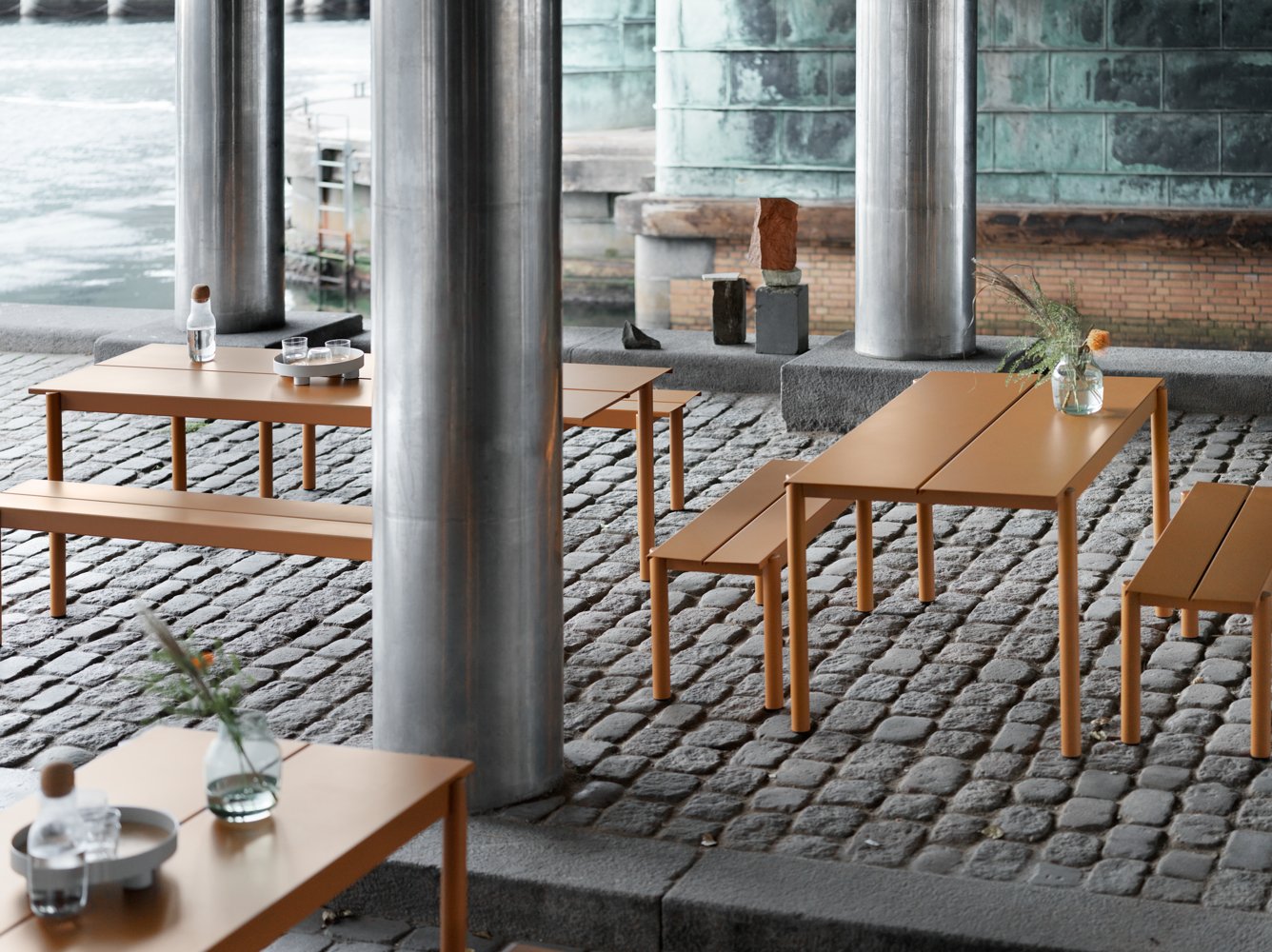 Linear Steel Café Table, Burnt Orange