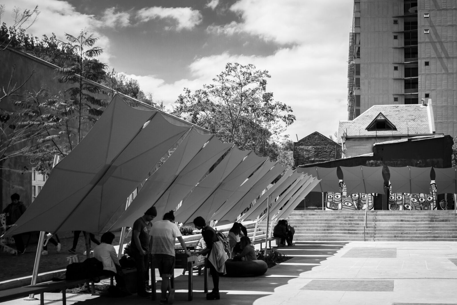 Spectra cantilever umbrella at university Santiago Chile