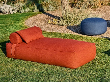 Maliha lounge bed in Terra, Lime and Ocean cushions