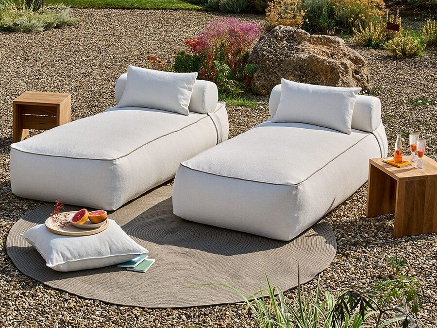 Maliha bed with Cabin side table and outdoor rug